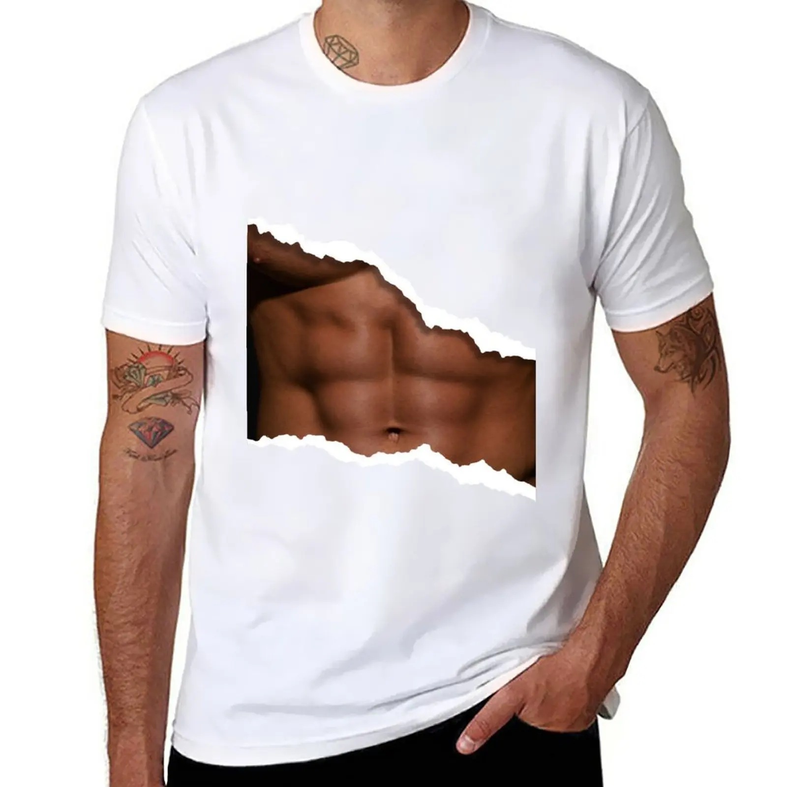 

New Sexy Body Art for Men - Naughty Abs Design T-Shirt summer top quick-drying t-shirt Men's t-shirts