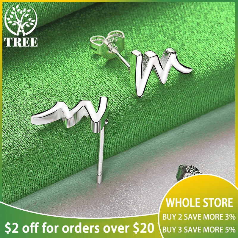 

ALITREE 925 Sterling Silver Lightning Curve Stud Earrings For Women Earring Lady Fashion Party Birthday Wedding Jewelry Gift