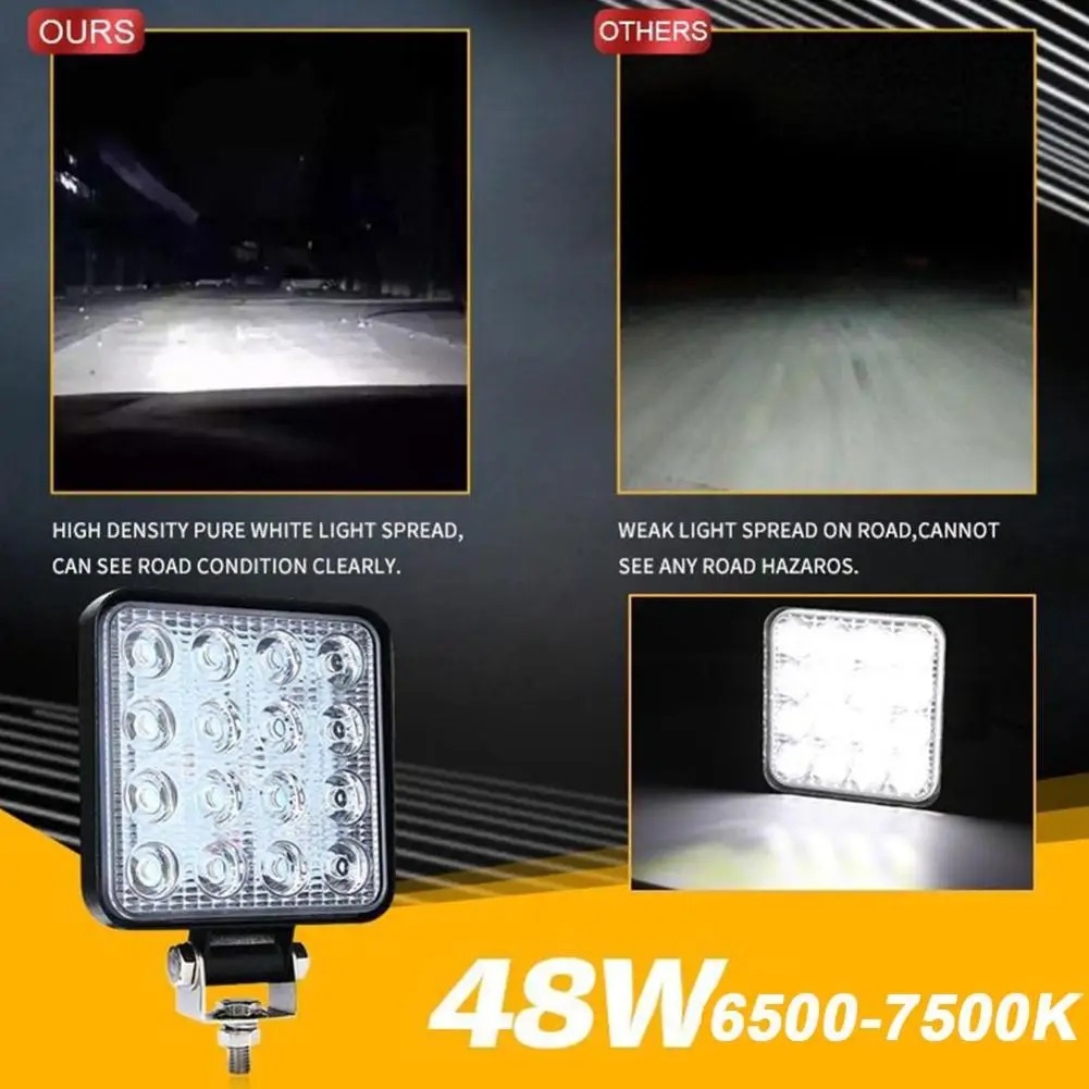 48W Automotive LED Work Lights Bar Square Spotlight Off-Road Engineering  Forklift Retrofit Roof Inspection Light 12V-24V