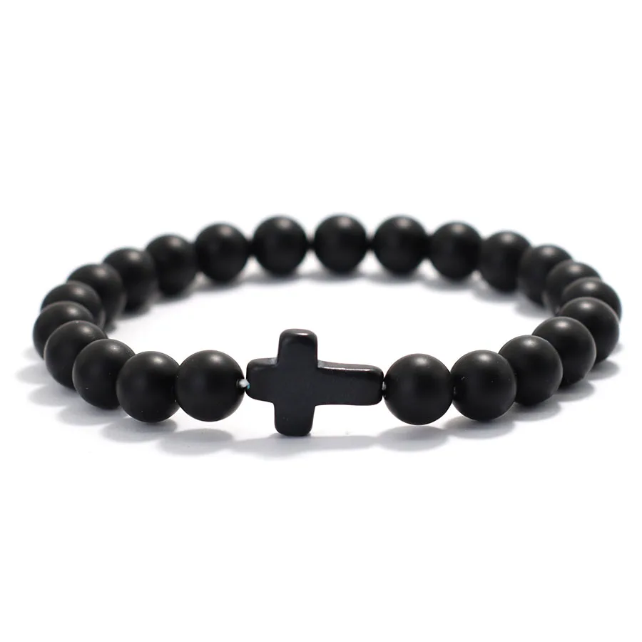 Bohemian Kreuz Armband Für Männer 8mm Onyx Stein Strang Armband Strand Camping Casual Zubehör Heilung Gebet Meditation Pulsera – Detail 11