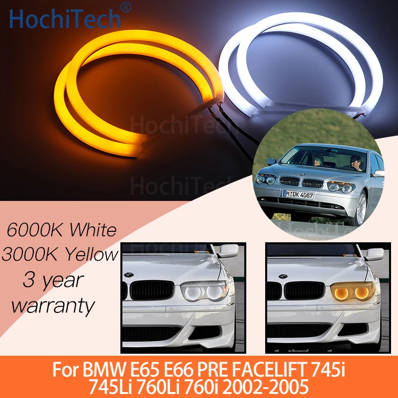 

1 Set White+yellow Cotton Light Angel Eyes Halo Ring Kits for BMW E65 E66 PRE FACELIFT 745i 745Li 760Li 760i 2002 2003 2004 2005