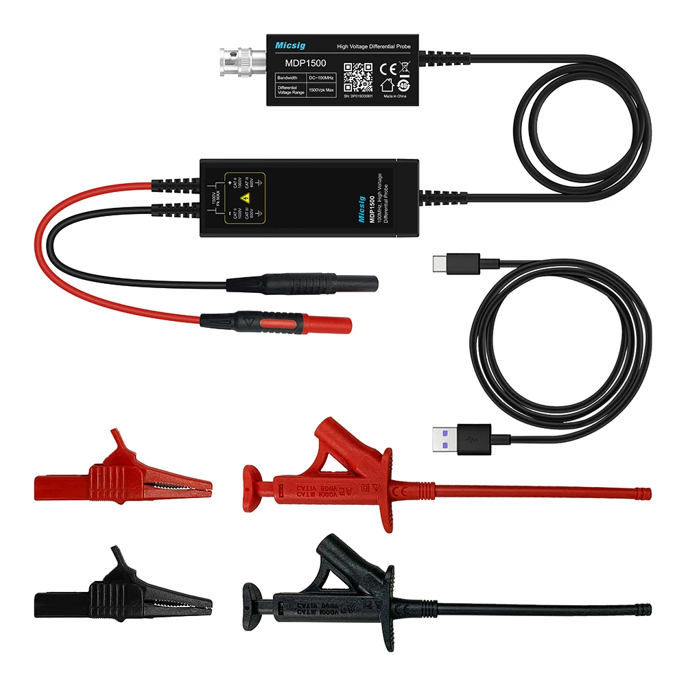 

Micsig MDP1500 High Voltage Differential Probe for Oscilloscope DC Type-C Powered 100MHz Bandwidth BNC Interface Kit Low Noise