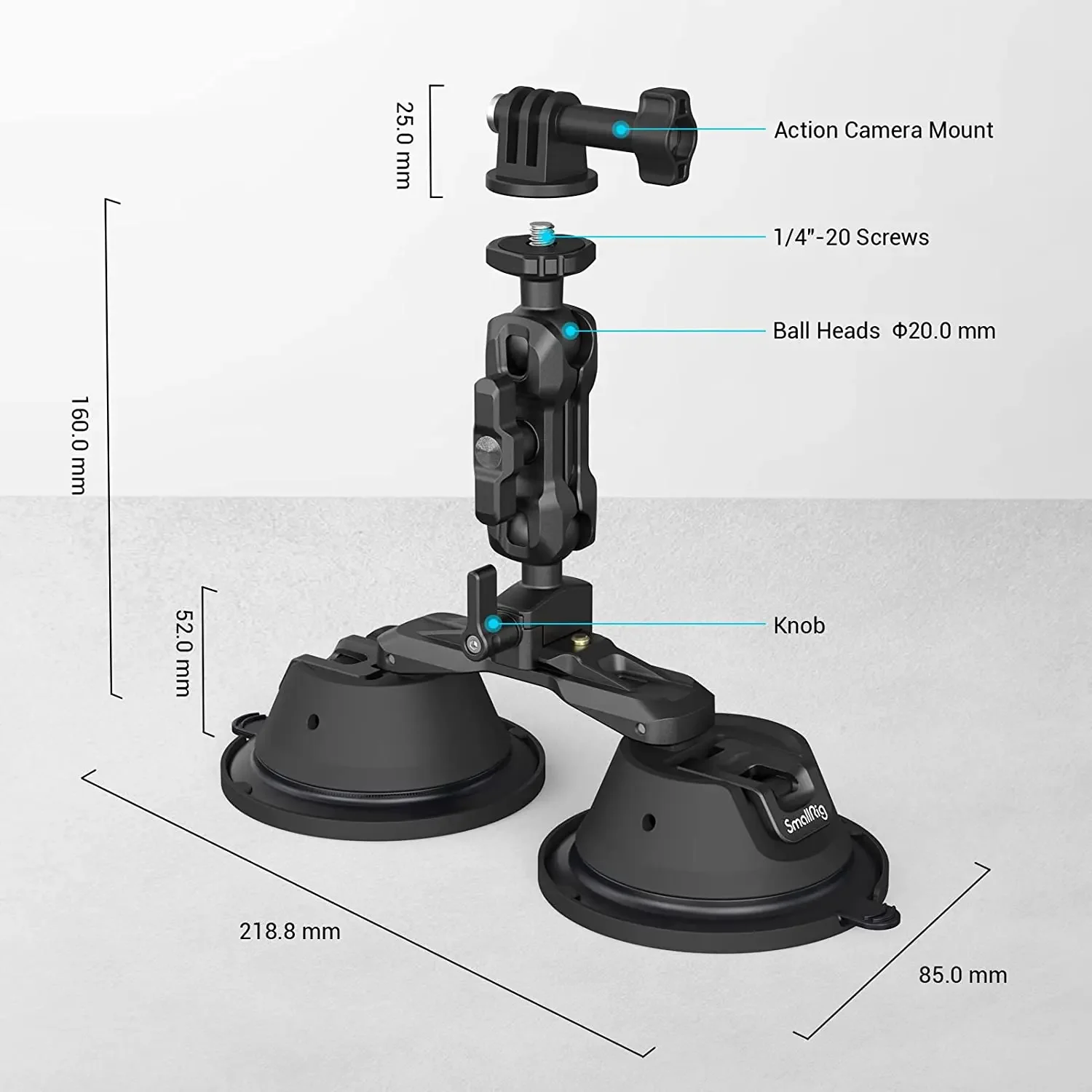 SmallRig SPortable Dual Suction Cup Camera Mount SC-2K for Vlogging Mobile Phone Multi-Angle for Sony DLSR Windshield Shooting