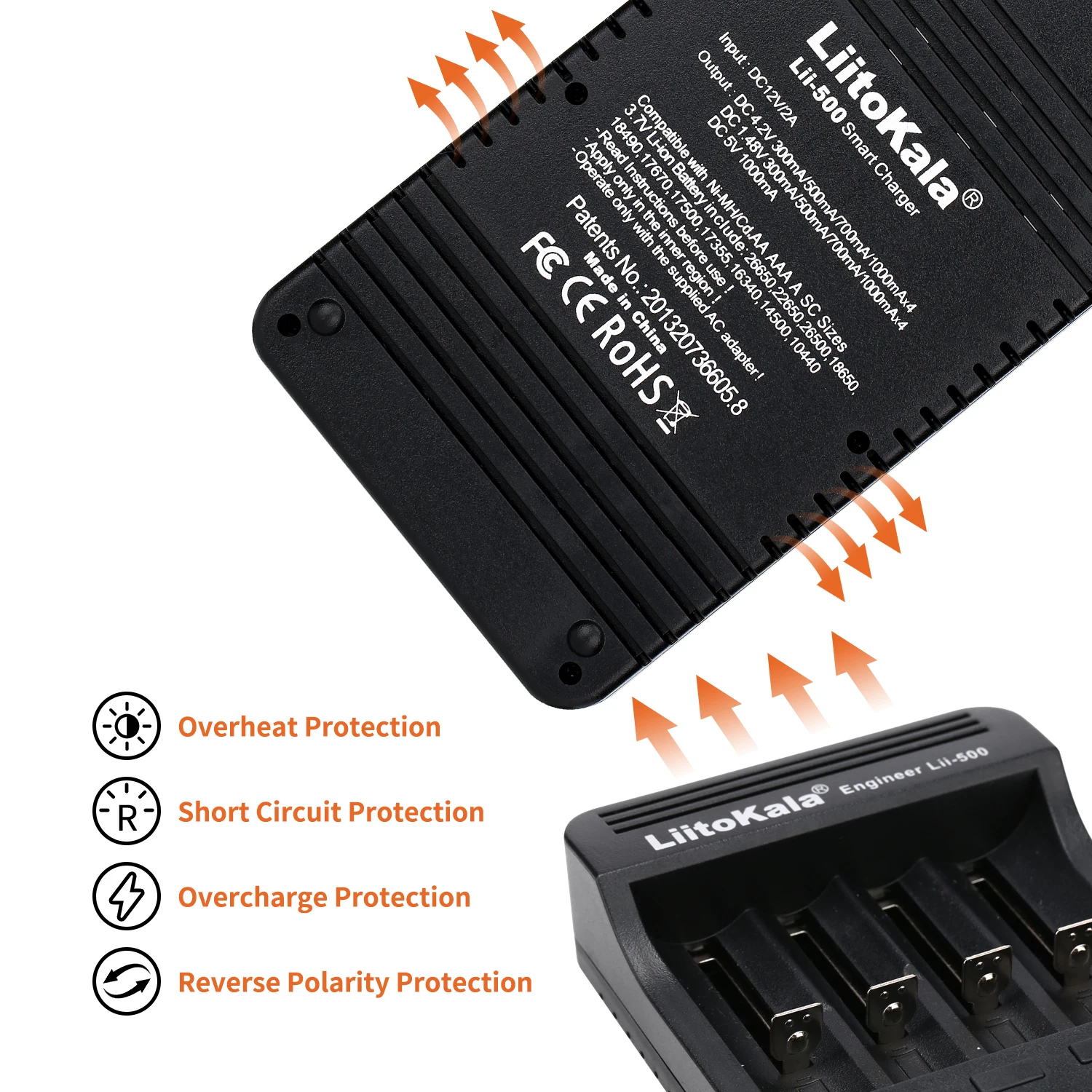 1-5PCS LiitoKala Lii-500 LCD 3.7V/1.2V AA/AAA 18650/26650/16340/14500/10440/18500 Battery Charger with screen+12V2A adapter charger adapter battery charger battery charger adapter