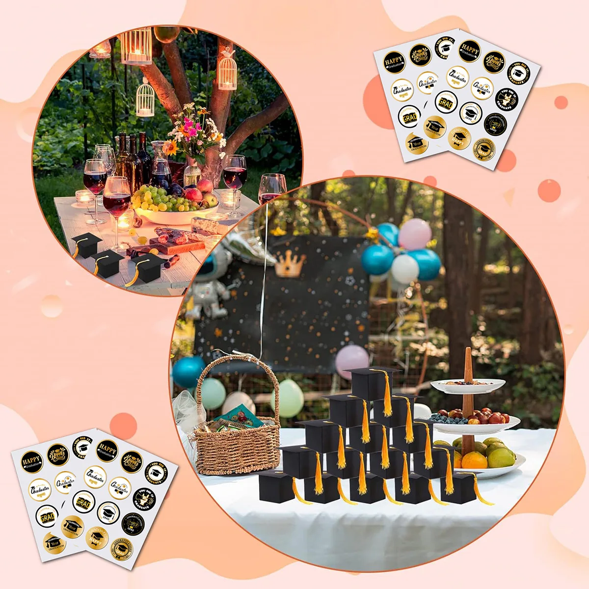 12pc/set Graduation Candy Box with Stickers Bachelor Cap Congrats  Gift Packaging Box Graduate Party Decoration Supplies