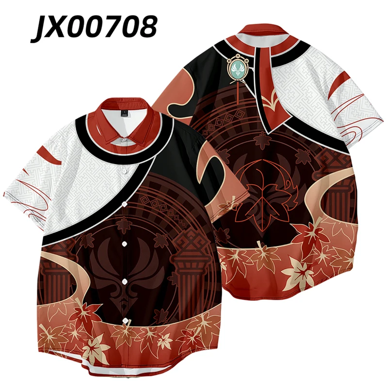 2022 Summer Hawaiian Shirt Genshin Impact Kaedehara Kazuha 3D Print Men's Shirt Casual Short Sleeve Beach Blouses Tops Camicias 3