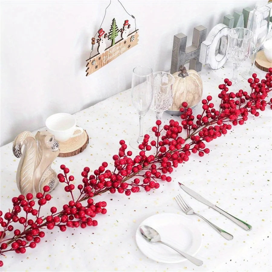 Artificia Red Berries Christmas Decoration Vine Flowers 88/74 inch artificial holly berries For Decoration Party Home Table Ornaments Wreath DIY Gift