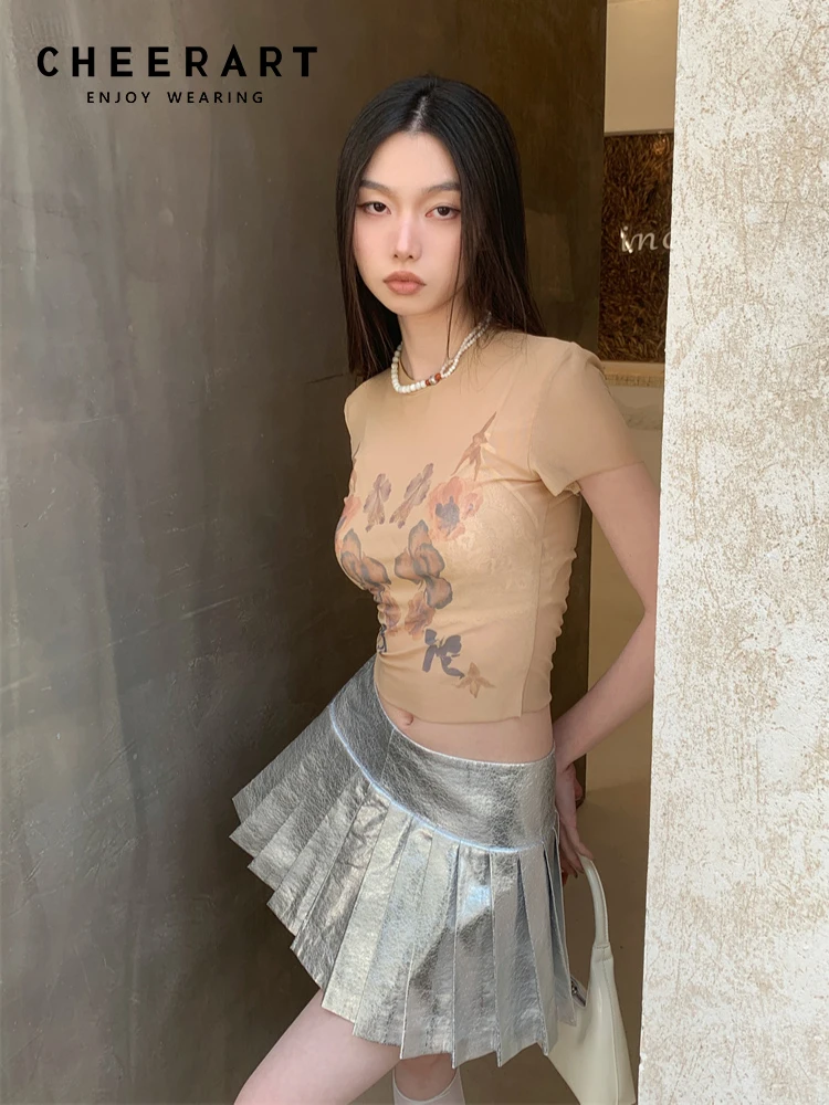 CHEERART Butterfly Nude See Through T Shirt Mesh Crop Top Summer Tops For  Women 2023 Graphic Tee Fashion Designer Clothes