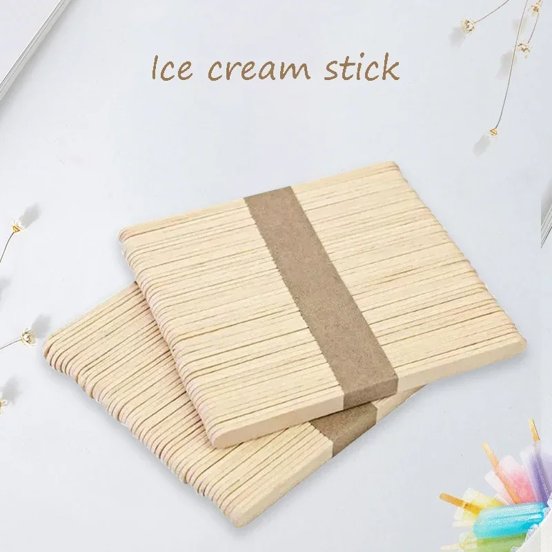 50pcs Ice Cream Popsicle Sticks Natural Wooden Sticks Ice Cream Spoon Hand Crafts Art Lolly Cake Tools ice cream sticks disposal lollipop sticks
