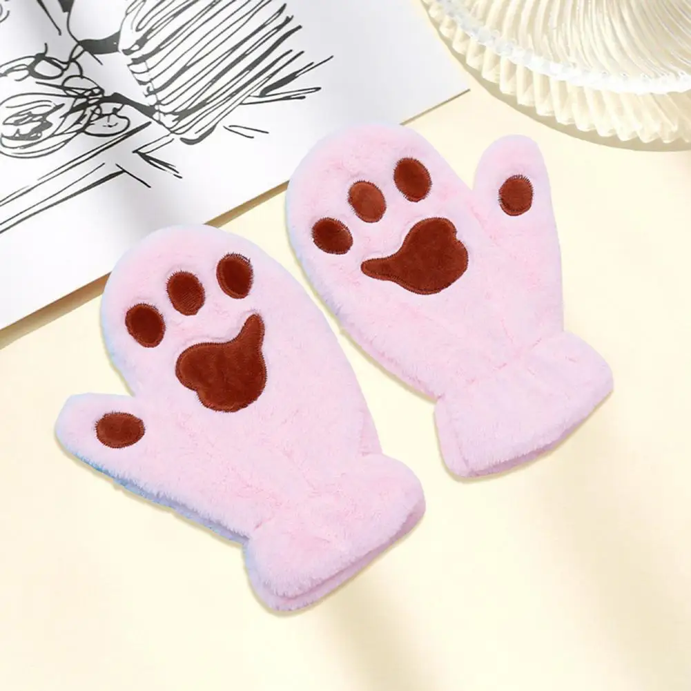 Cat Paw Gloves Warm Cozy Cartoon Cat Paw Mittens for Women Thick Plush Winter Gloves with Anti-slip Grip for Skiing Cycling Cozy