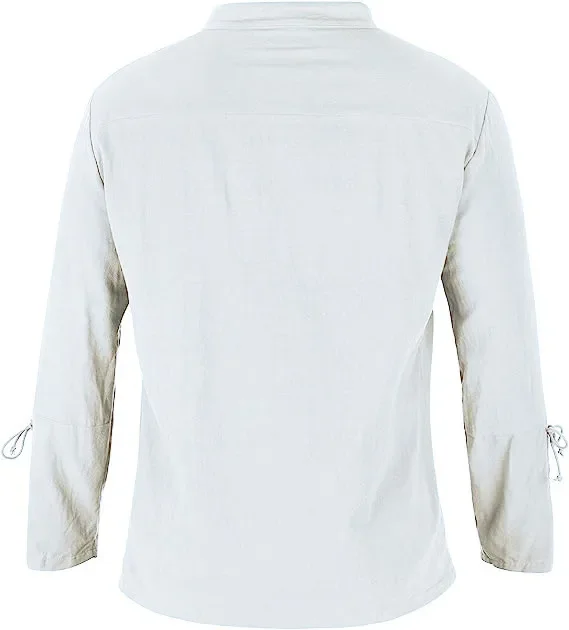 Herbst neue Baumwolle Leinen hemden für Männer Kostüm Strand Tops Kordel zug Design Shirt männlich lose lässige Streetwear Langarmhemd – Detail 5