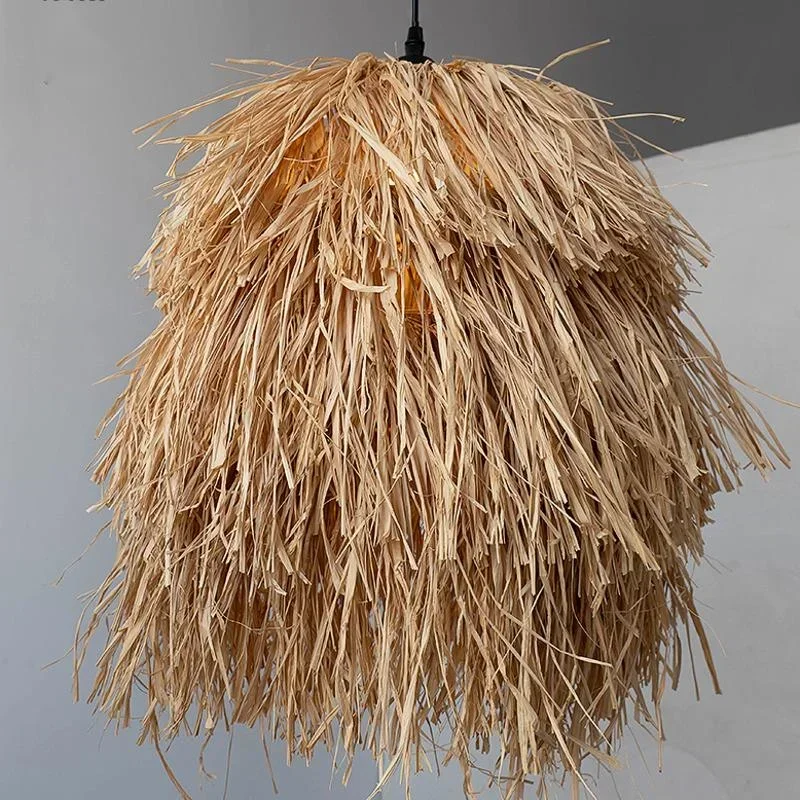 Retro Wabi-sabi Wind Pendant Lamp Decorative Straw Chandelier for Dining Room and Bedroom Homestay Lighting