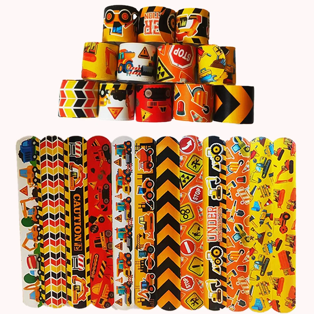 

12Pcs/Set Construction Zone Slap Bracelets Truck Wristband Kids Boys Girls Birthday Party Gift School Classroom Reward Prize