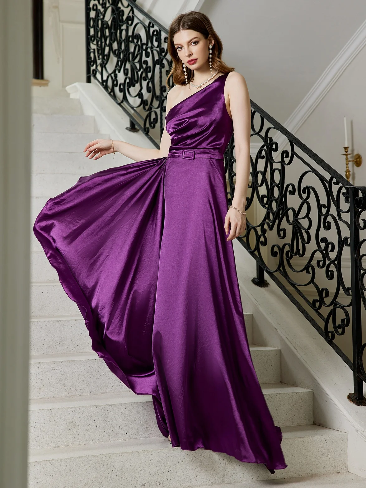 Simple Purple Satin A-line V-neck Long Prom Dresses, Bridesmaid Dress,  MP374 – Musebridals