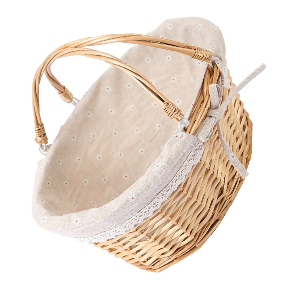 

Basket Woven Wicker Flower Picnic Baskets Storage Wedding Girl Willow Handle Easter Handles Vegetable Garden Rustic Decorative