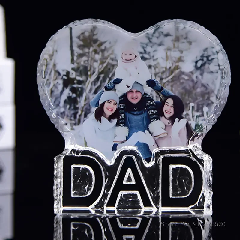 Customized Iceberg Crystal Trophy, Creative Souvenirs, DIY Photo Color Printing Inner Carving Pattern Family Mom, Dad Gifts, 1Pc