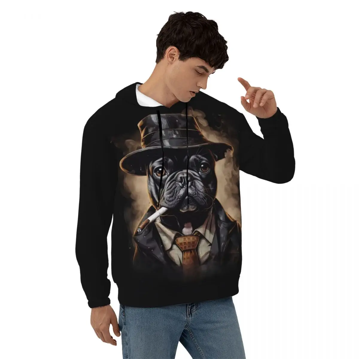 

French Bulldog Gangster Casual Hoodies Funny Animal Modern Velvet Warm Sweatshirts Winter Long Sleeve Fashion Oversize Hoodie