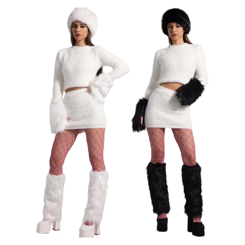 

50JB Winter Furry Hat Long Boot Cuffs Cover Suits Japanese High School Uniform