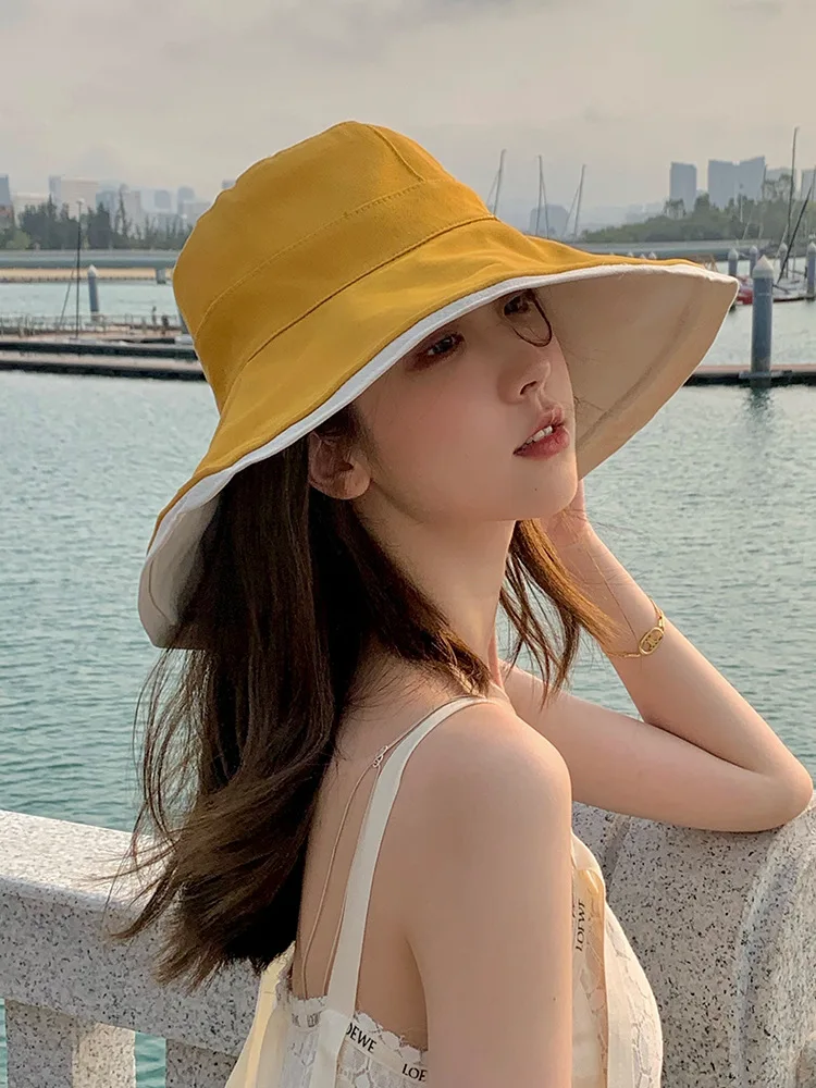 Uv Large Eaves Sun Protection Hat Double-sided Cap Full-face Sun Hat Female Spring Summer Beach Seaside Fisherman