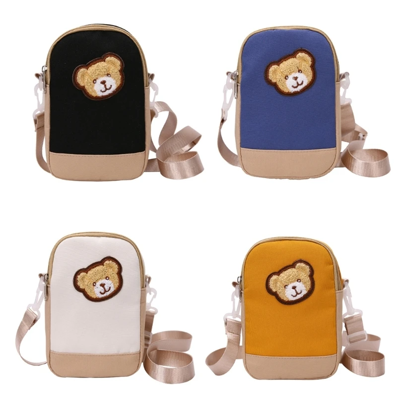 

2023 New Sweet Cartoon Bear Embroidery Shoulder Crossbody Bag with Zipper Opening Nylon Women's Traveling Phone Bag