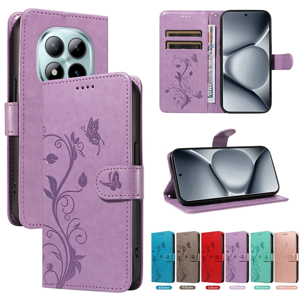 Elegant Butterfly Flower Leather Magnetic Flip Wallet Case - Premium Design