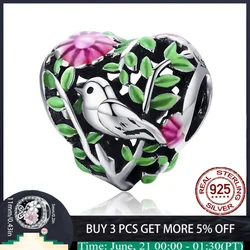 Fascinating Birds Of 925 Sterling Silver  Flower Forest , Applicable To The Original Pandora Bracelet DIY Jewelry Making