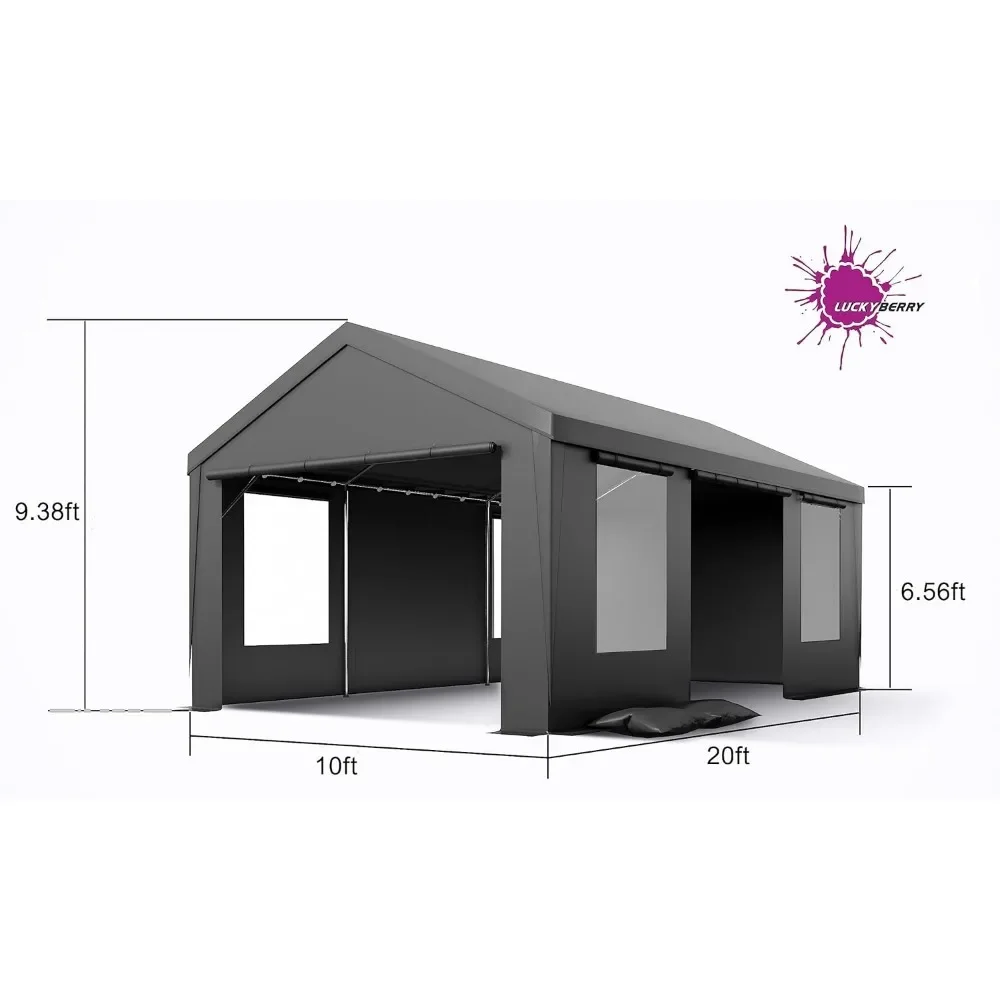 10'x 20'Heavy Duty Carport with Roll-up Ventilated Windows,Portable Garage with Removable Sidewalls & Doors for Car, Truck, Boat