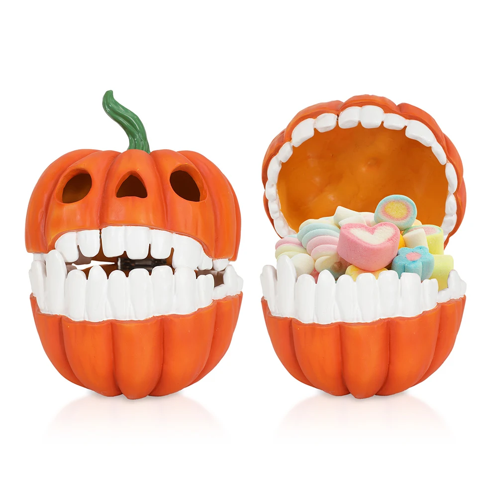Resin Pumpkin Storage Box Case with Lid Pumpkin Candy Holder Pumpkin Tricky Candy Bucket for Halloween Party Supplies and Favors