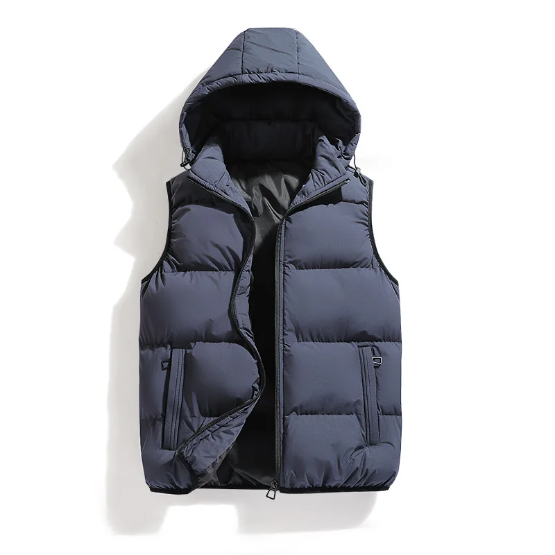 

Cotton vest for men's autumn and winter new hooded oversized in stock solid color cotton jacket