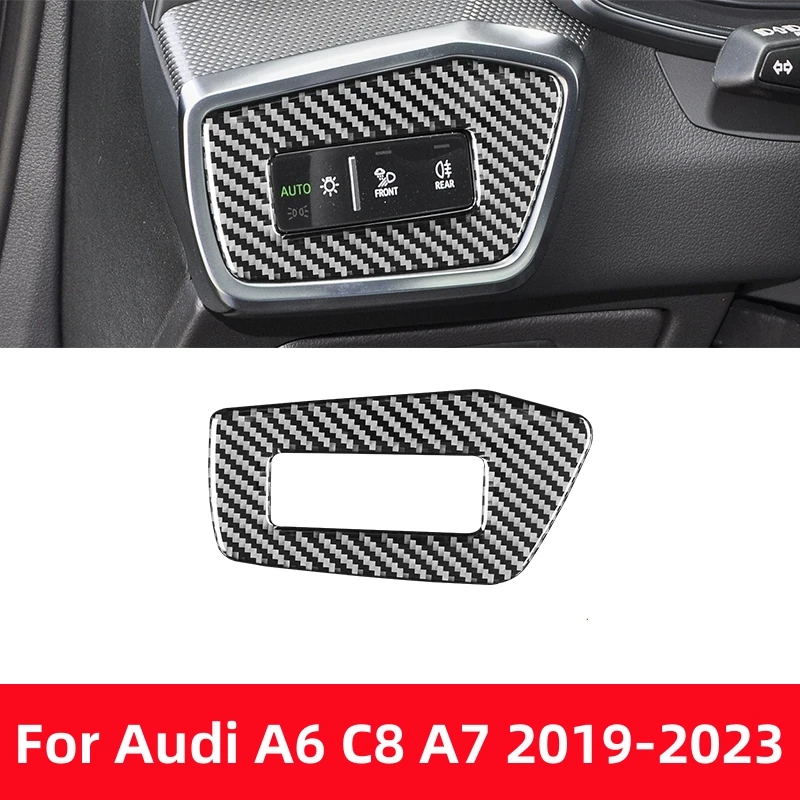 

For Audi A6L A6 C8 A7 2019-2023 Car Accessories Auto Headlight Switch Panel Cover Trim Carbon Fiber Stickers Decoration Frame