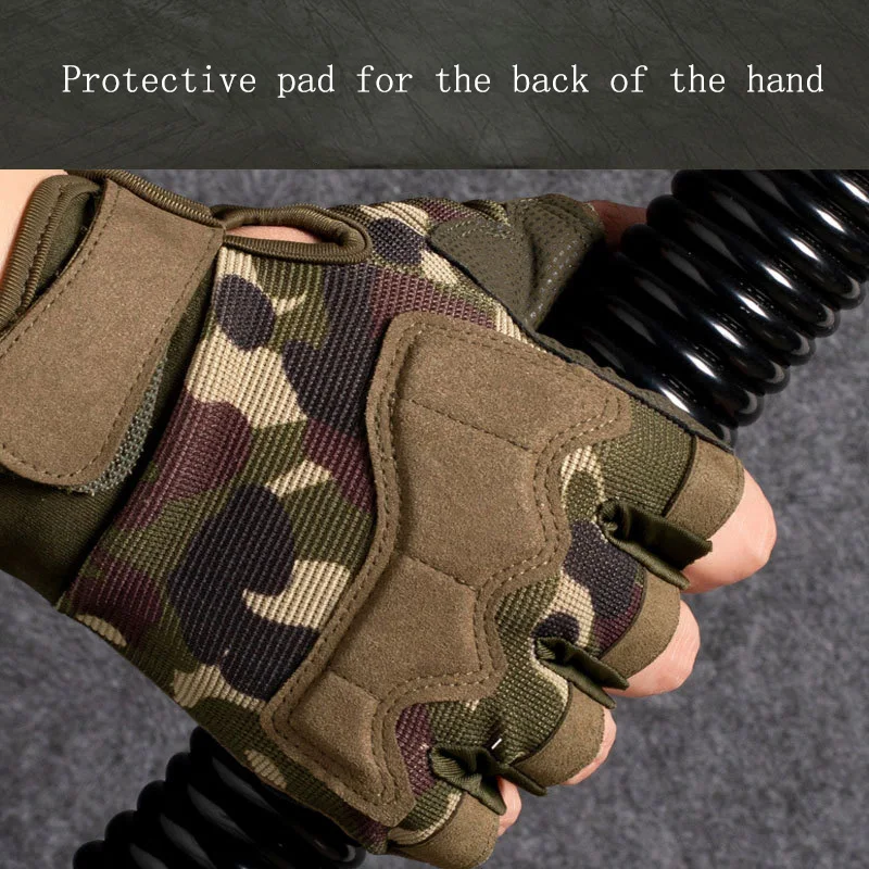 Men Women Camouflage Protect Mitten Outdoor Sport Fitness Half Finger Bicycle Cycling Glove N20 3