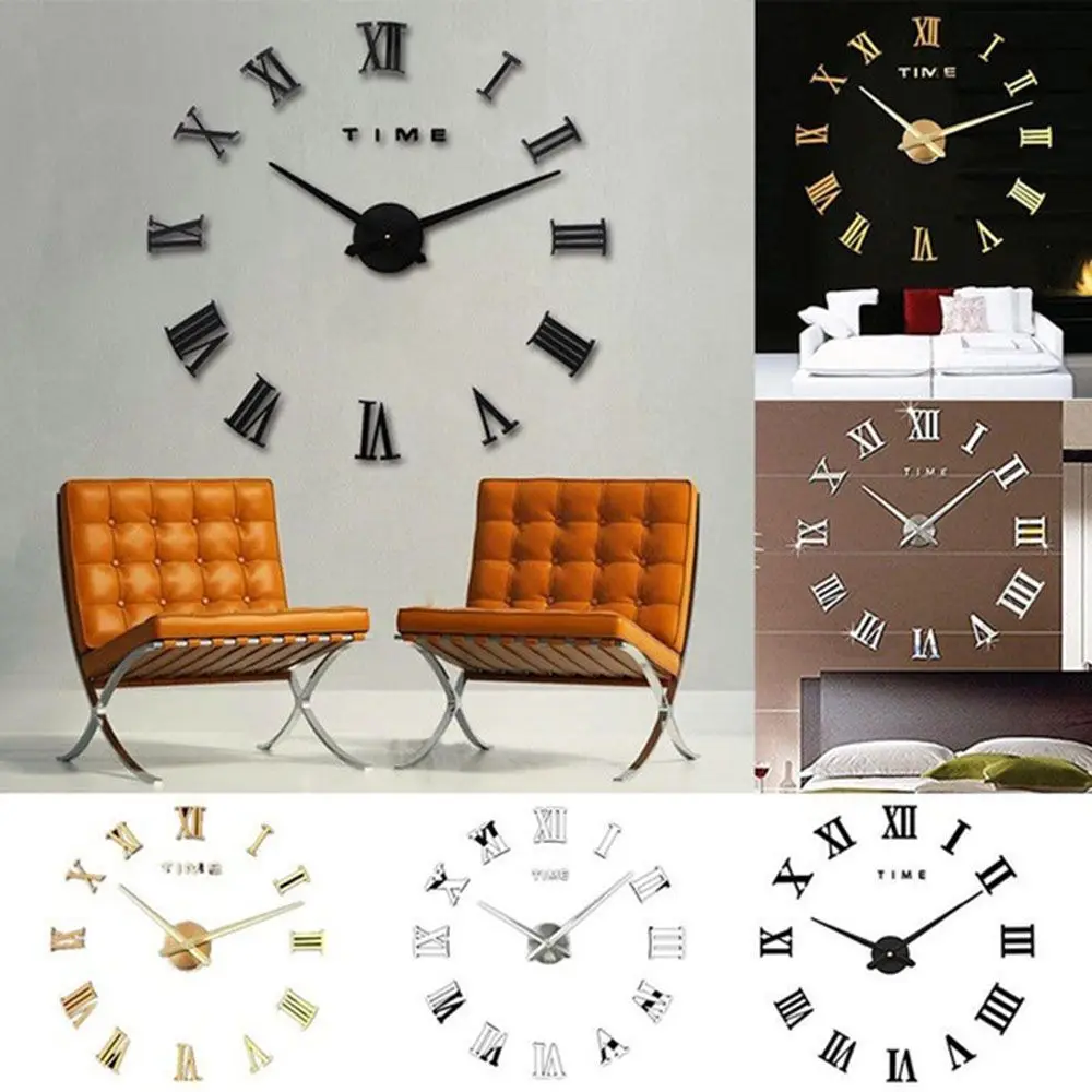 Art Roman Numerals Office Room Mirror Surface Wall Clock Acrylic Sticker Wall Sticker