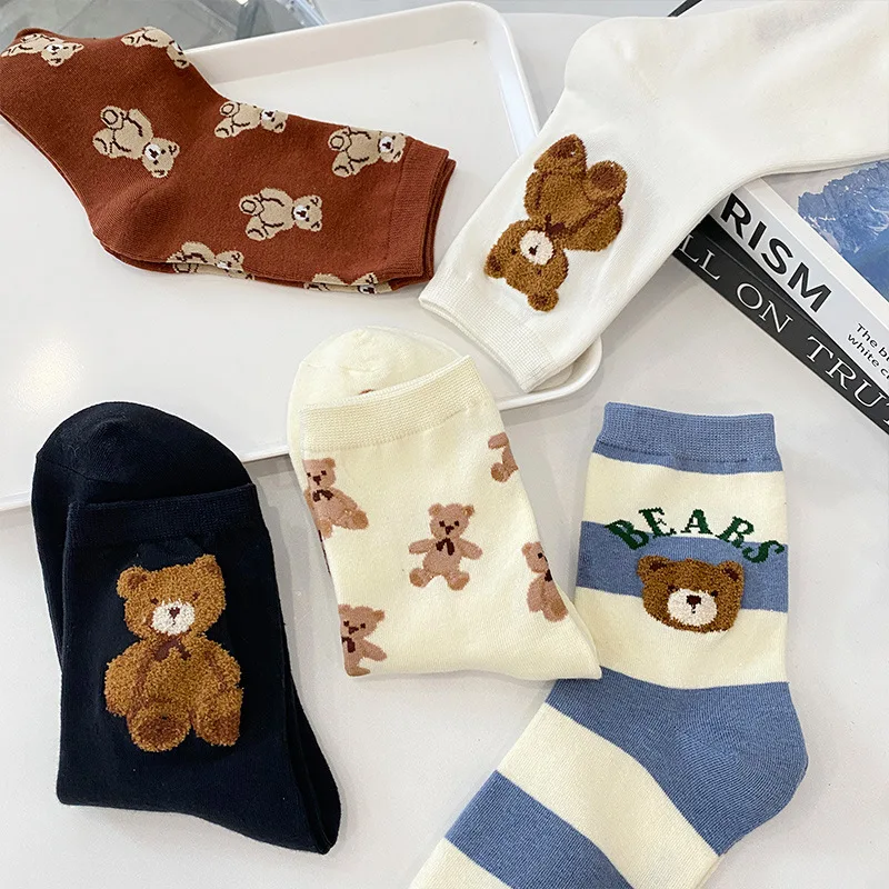 

bear woman sock crew warm For Women socks Animal white cotton sox korean kawaii Hosiery autumn winter Casual ladies stockings