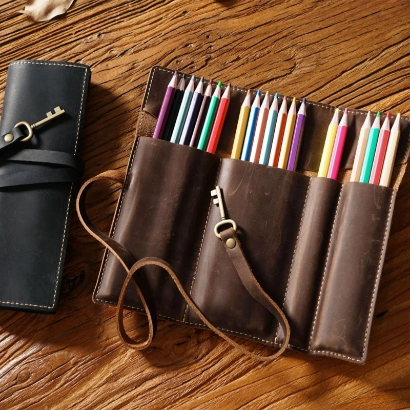 Pencil Roll Case Retro Pencil Wrap Bag Portable Roll Up Pouch Pen