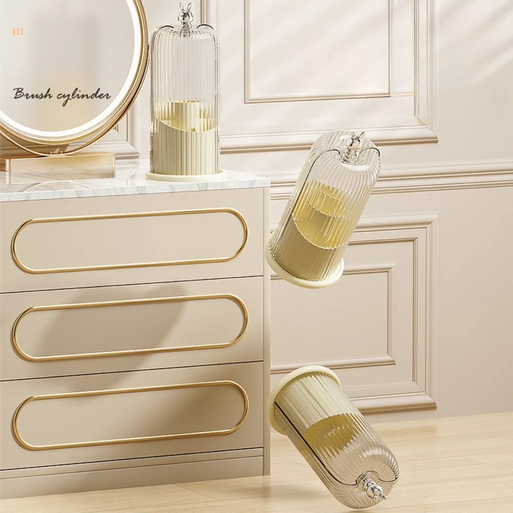 360° Rotating Makeup Brush Organizer - Dustproof Cosmetic Storage Box with Clear Lid Vanity Organizer for Lipstick Brushes Pens 5