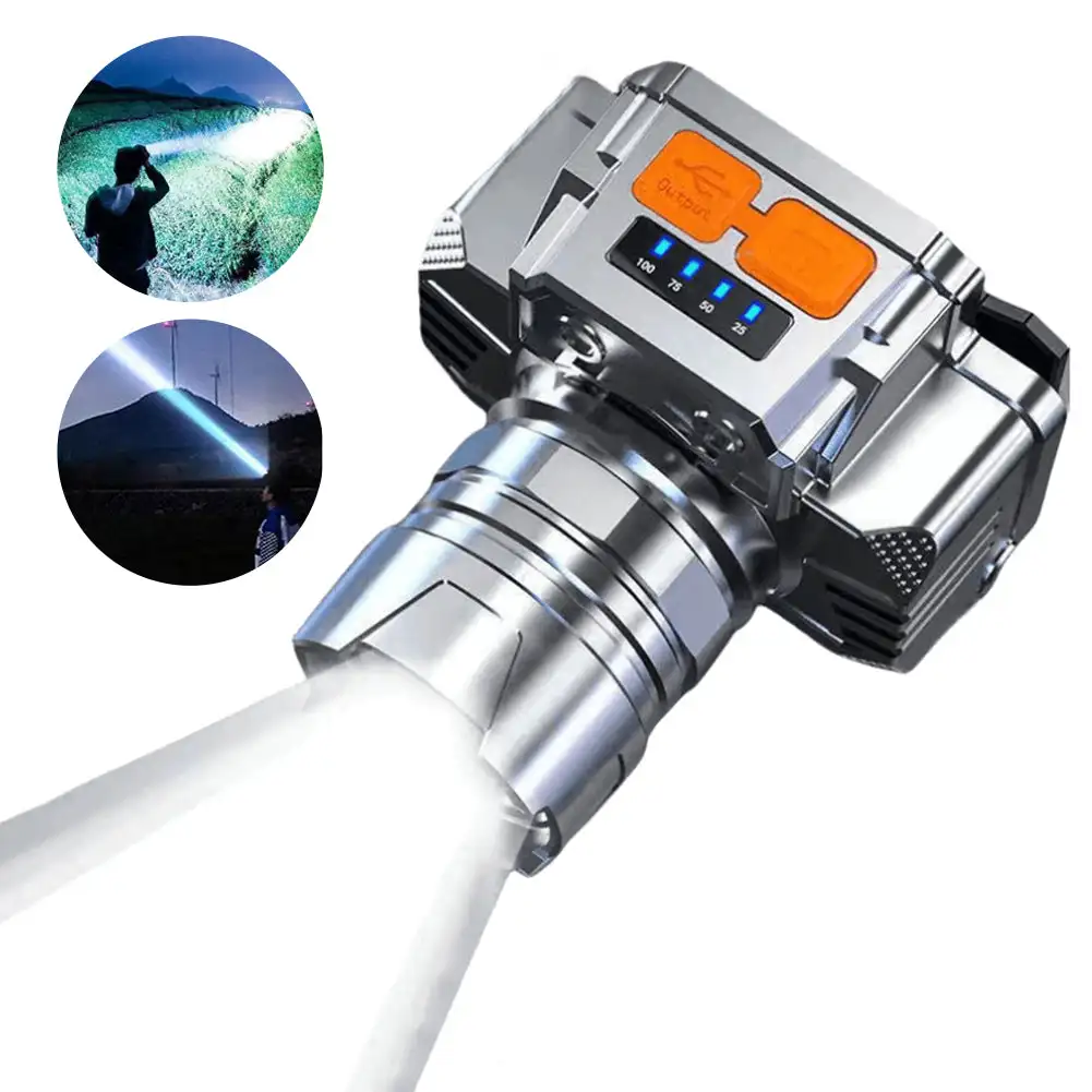 Outdoor Fishing Headlight Flashlight LED Super Bright USB Rechargeable Headlamp Waterproof Display Camping Adventure Flashlight