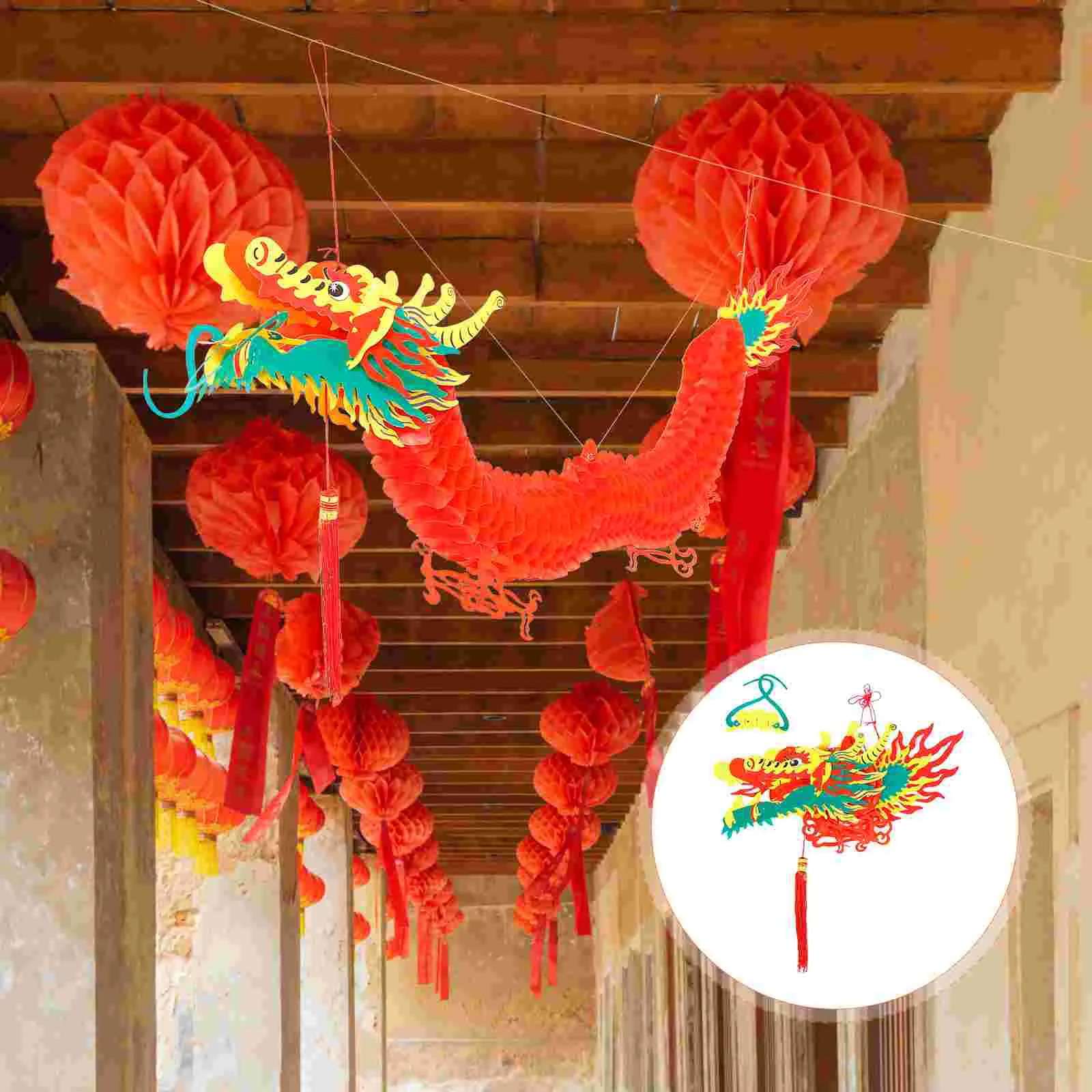 

Chinese Dragon Paper Decoration Festival Year Garland Plastic Hanging Lantern Ornaments for Decoration New Year Spring Festival