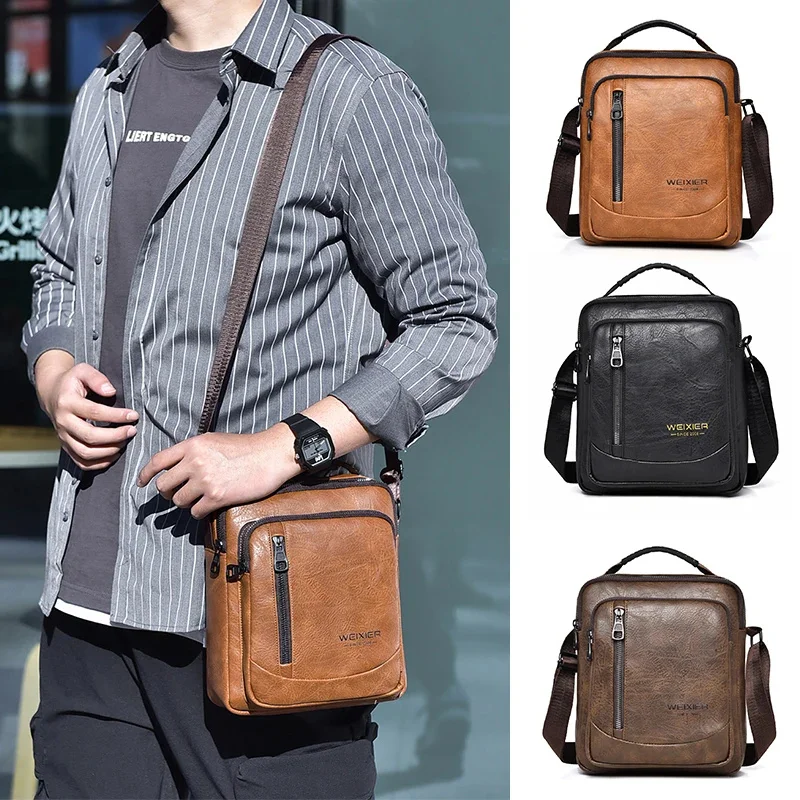 

Male Shoulder Briefcase for Man PU Leather Tote Handbag Messenger Crossbody Designer Porter Side Phone Pouch Sling Cross Bag