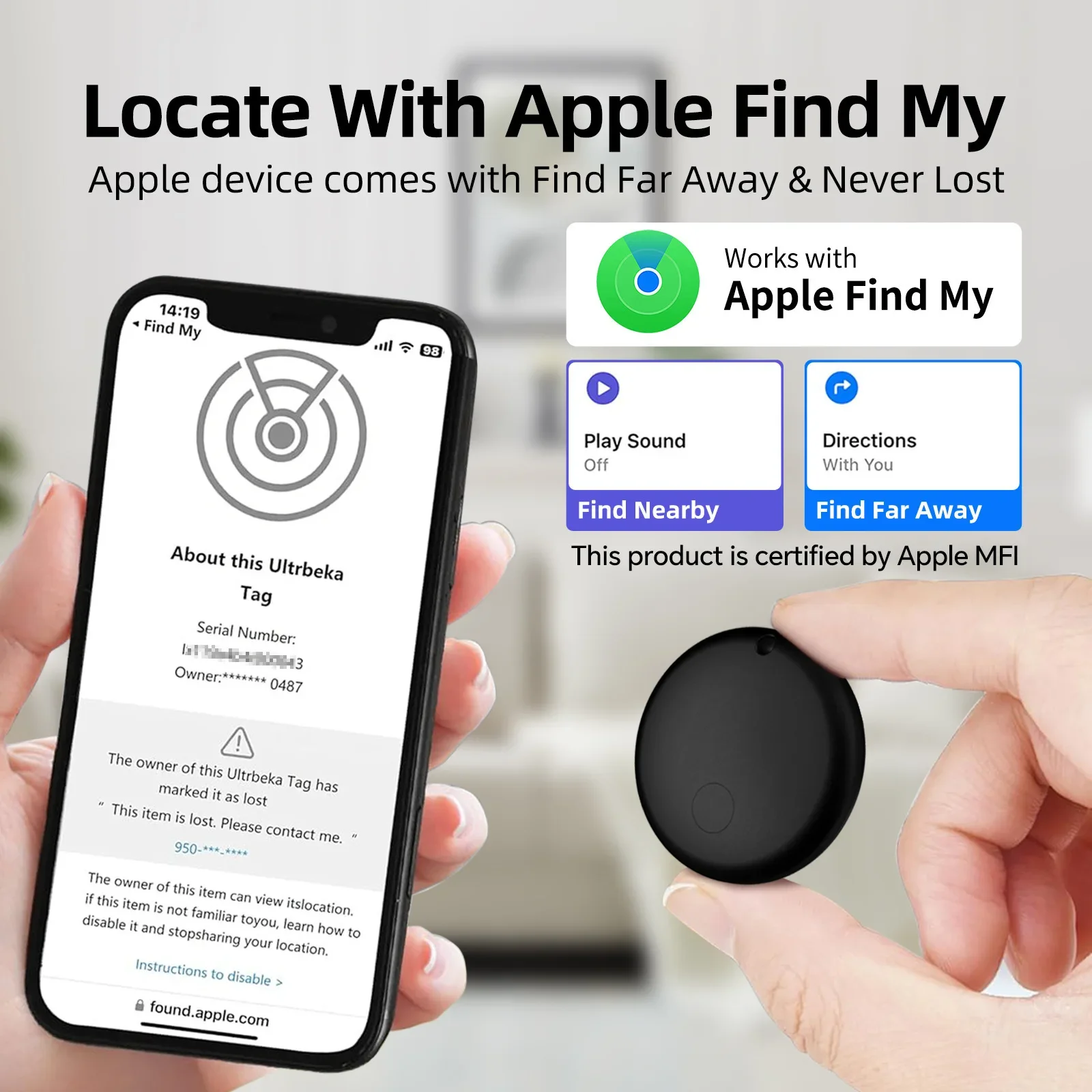 Airtag Bluetooth Locator Tag for Apple FindMy, Anti-Lost Device for Elderly Kids, Portable Global Positioning Anti-Loss Tracker