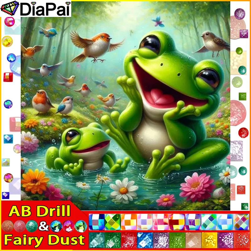 DIAPAI Fairy Dust AB Square/Round Drill 5D DIY Diamond Painting "Frog Bird Pond" Embroidery Cross Stitch Full Rhinestone Decor