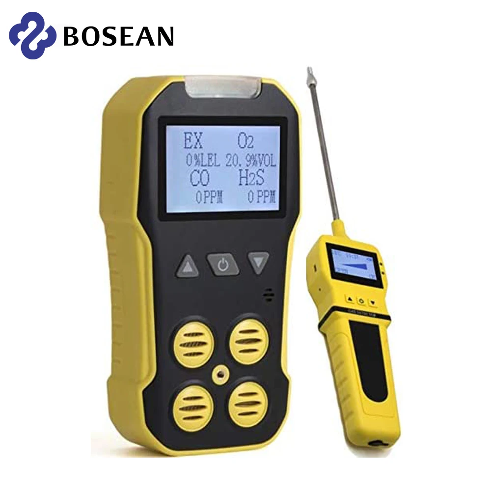 

Bosean 4 in 1 Multi Gas Detector with Industry Gas sampling Pump Sulfide Carbon Monoxide Combustible Gas Leak Detector