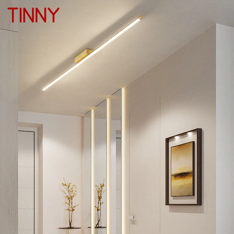 

TINNY Contemporary Brass Ceiling Light LED Creative Simplicity Long Strip Lamp for Home Cloakroom Porch Aisle Decor