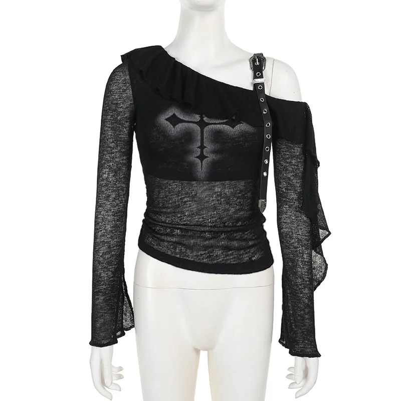 Goth Dark Cyber Y2K Alt Clothing 90S Grunge Leather Buckle