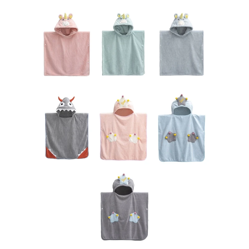 

2022 New Kids Baby Hooded Bath Towel Poncho Cartoon Animal Embroidery Coral Velvet Toddler Boys Girls Absorbent Blanket Bathrobe