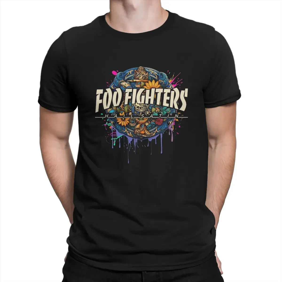 

Chic Foo Band Fighter Vintage Print crew neck Men's T-shirt Fashion unisex short-sleeved everyday top