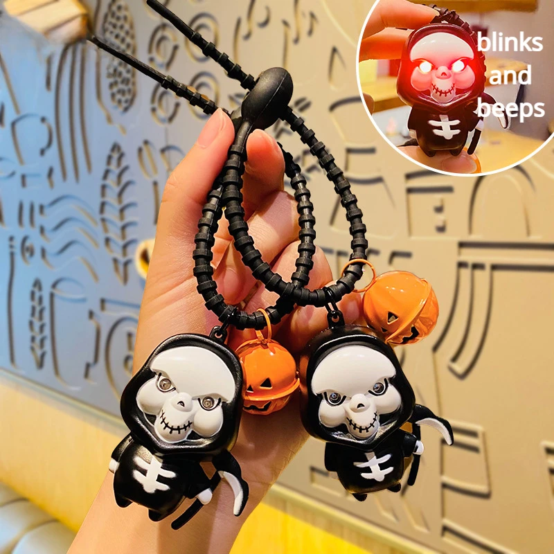 

Halloween Death Keychain Creative Blinks and Beeps Ghost Car Keyring Backpack Pendant Friends Gifts Jack-O-Lantern Bell keychain