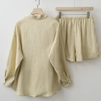 Women 2025 Summer Casual Linen Blouse Shorts Sets - Image 5