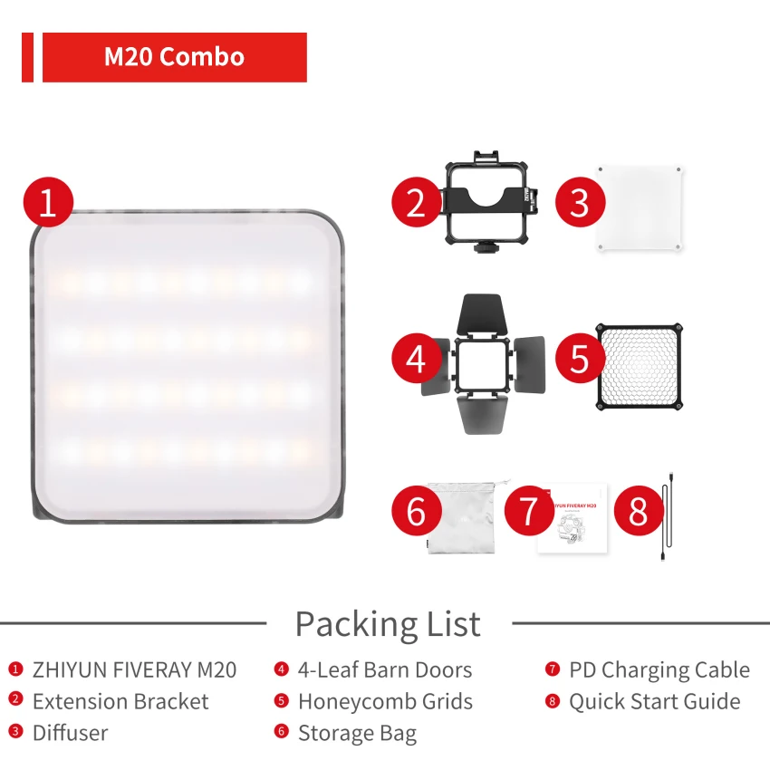 FIVERAY M20C M20 Combo RGB Video Light, 20W Portable Camera Light 2500K-10000K,