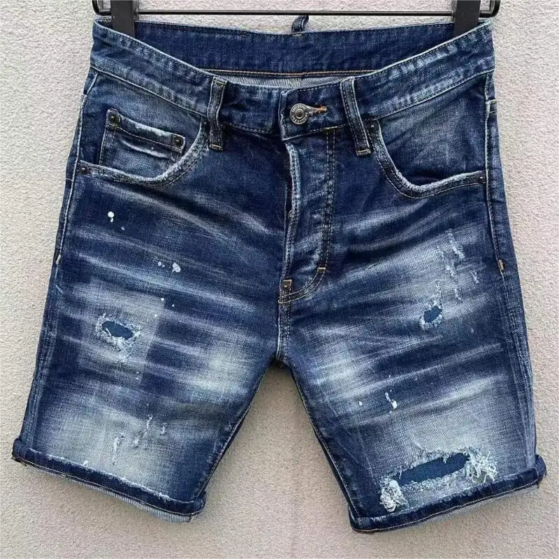 

Men's Fashion Hole Short Jeans Trendy Moto&Biker High Street Casual Denim Fabric Shorts D029