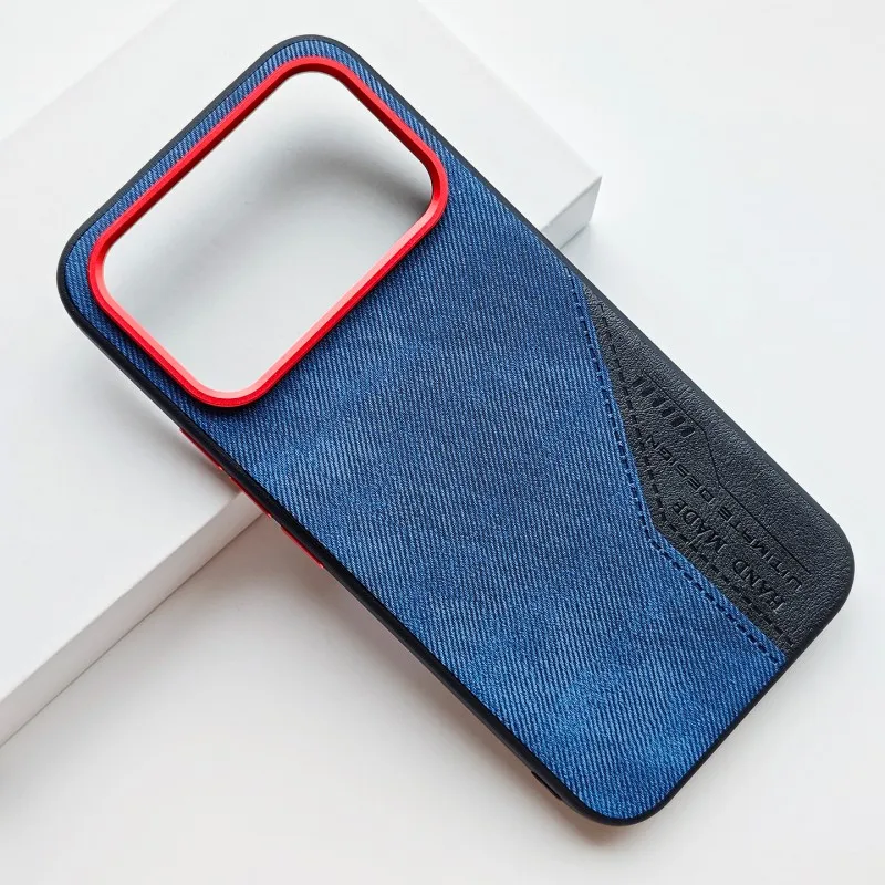 Denim Style Leather Texture Phone Case with Two-Tone Stitching - Shockproof and Drop-Resistant Design
